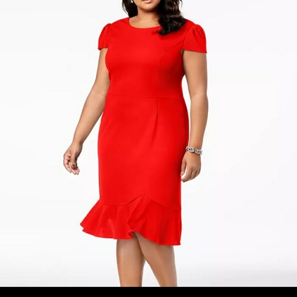 Betsey Johnson Red Midi Dress with Ruffle Hem
